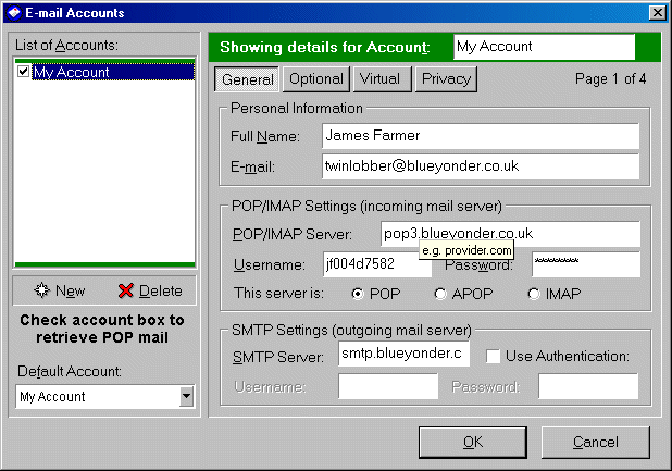 Account window